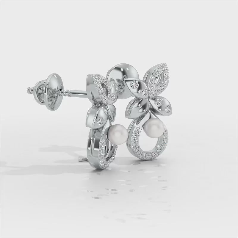 Plant Drop Silver Pearl Earrings - White Gold Video