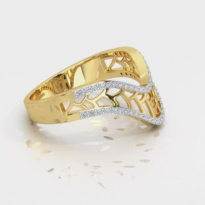 Wave Down Silver Ring - Yellow Gold Video