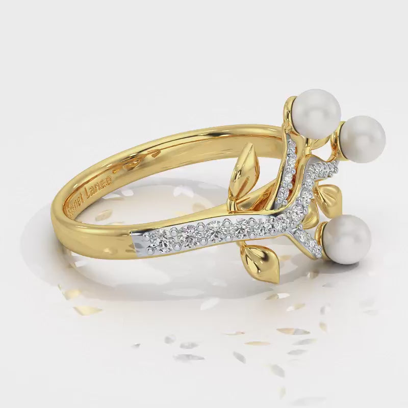Life Tree Silver Pearl Ring - Yellow Gold Video