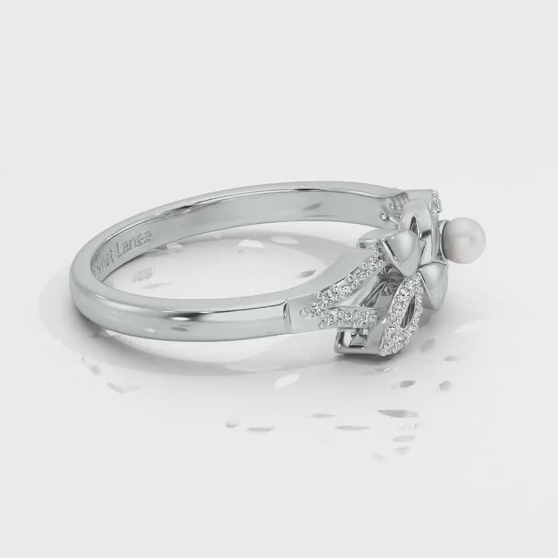 Plant Drop Silver Pearl Ring - White Gold Video