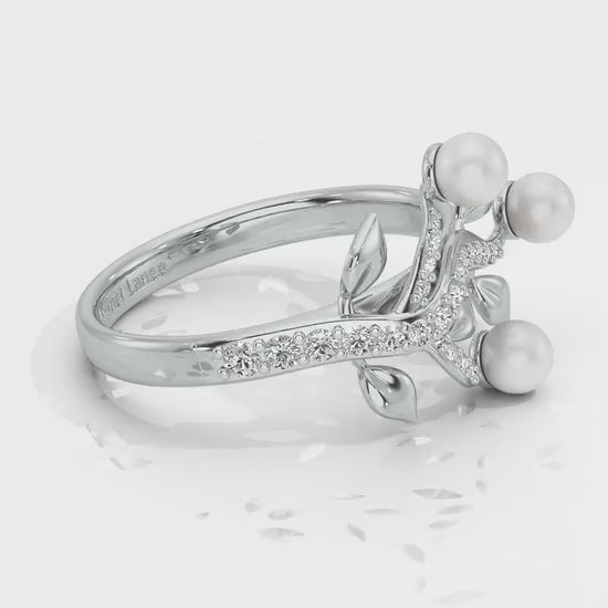 Life Tree Silver Pearl Ring - White Gold Video