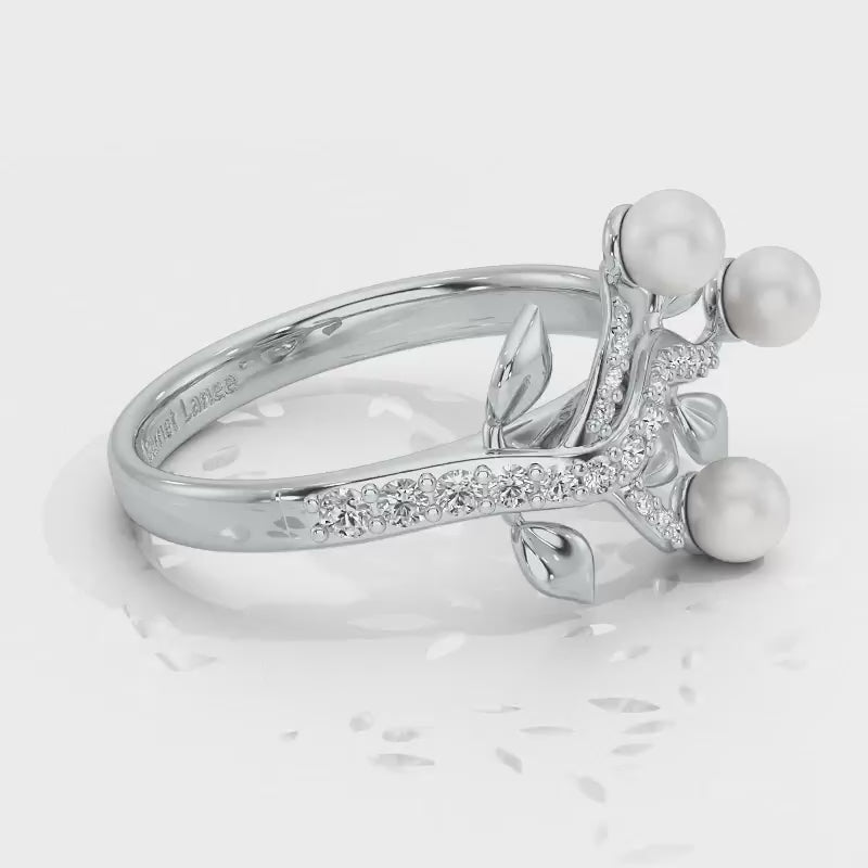 Life Tree Silver Pearl Ring - White Gold Video