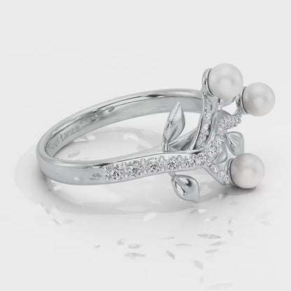 Life Tree Silver Pearl Ring - White Gold Video