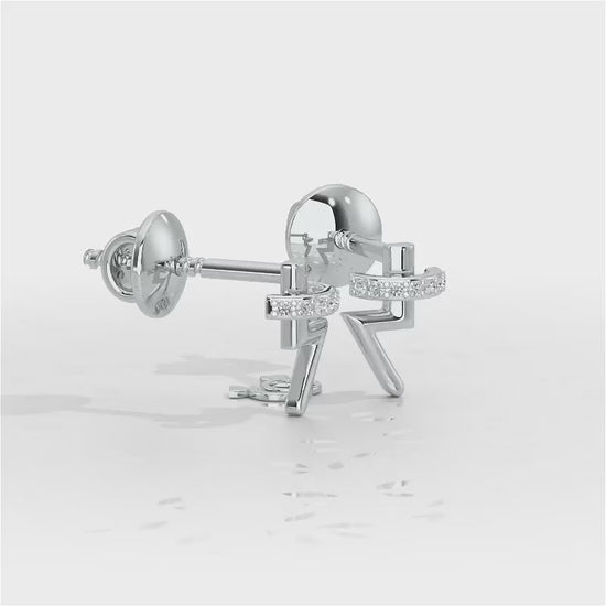 Shimmering Bolt Silver Stud Earrings - White Gold Video