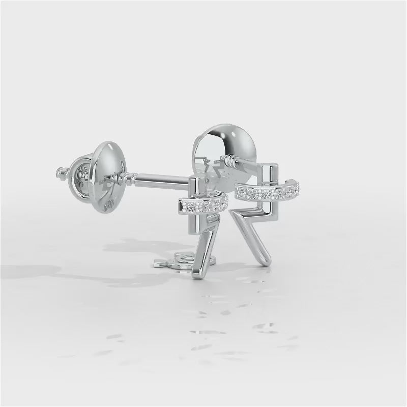 Shimmering Bolt Silver Stud Earrings - White Gold Video