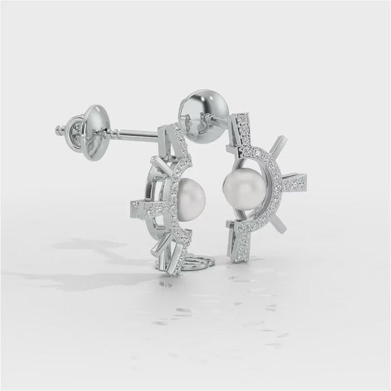 Semi Sun Silver Pearl Earrings - White Gold Video
