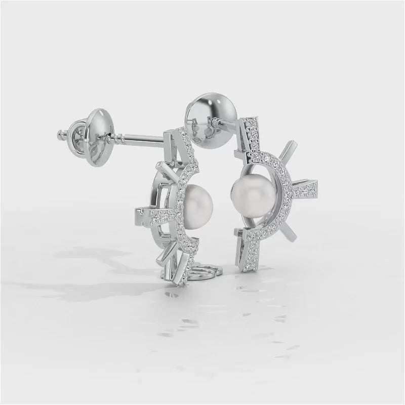 Semi Sun Silver Pearl Earrings - White Gold Video