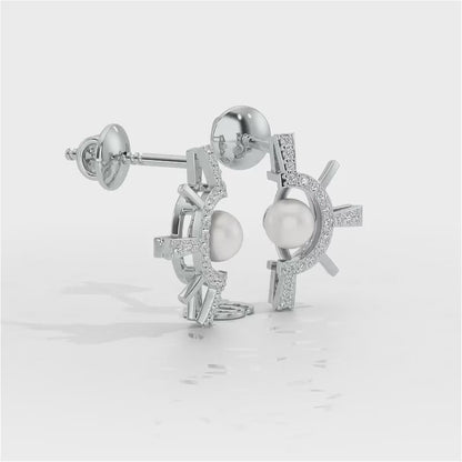 Semi Sun Silver Pearl Earrings - White Gold Video