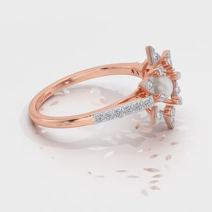Snow Flake Silver Pearl Ring - Rose Gold Video