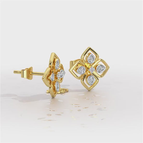 Bettie Flowers Silver Earring Studs - Yellow Gold Video