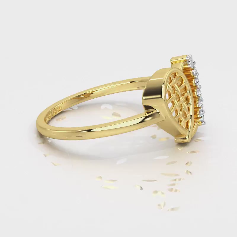 Checkered Heart Silver Ring - Yellow Gold Video