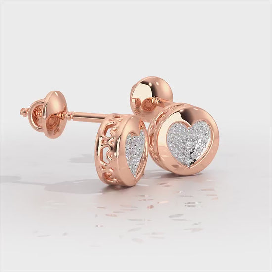 Sparkling Hearts Silver Stud Earrings - Rose Gold Video