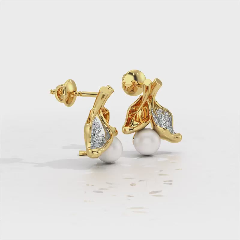 Chlorophyll Silver Pearl Earrings - Yellow Gold Video
