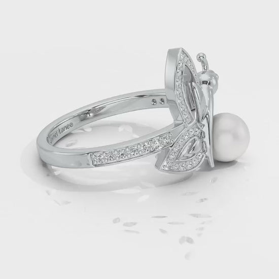 Winged Silver Pearl Ring - White Gold Video