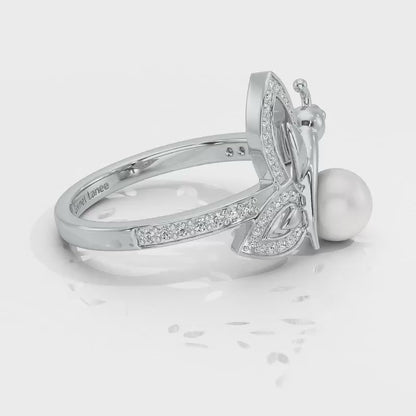 Winged Silver Pearl Ring - White Gold Video