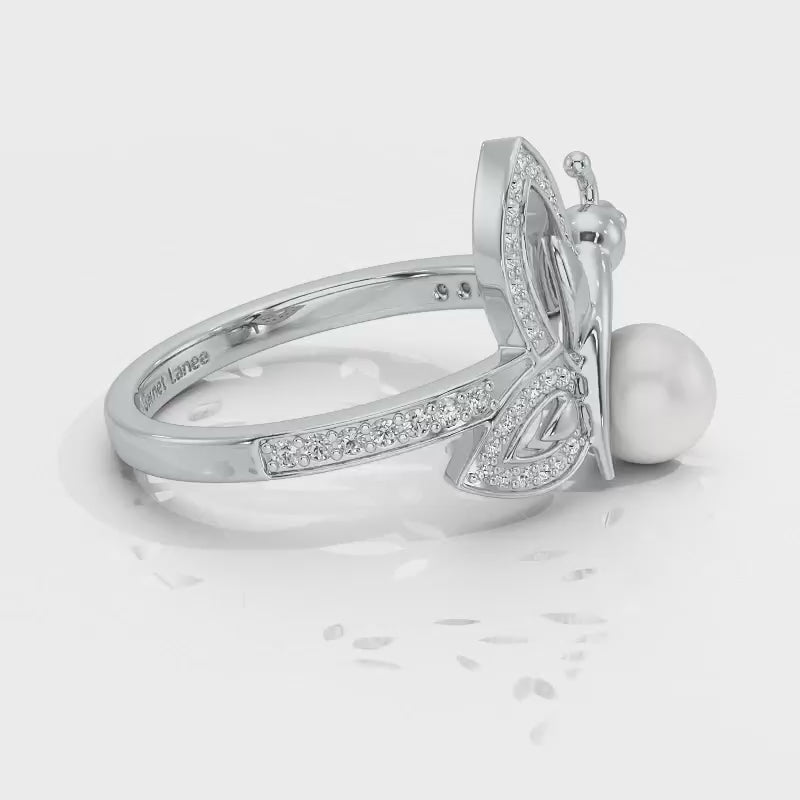 Winged Silver Pearl Ring - White Gold Video