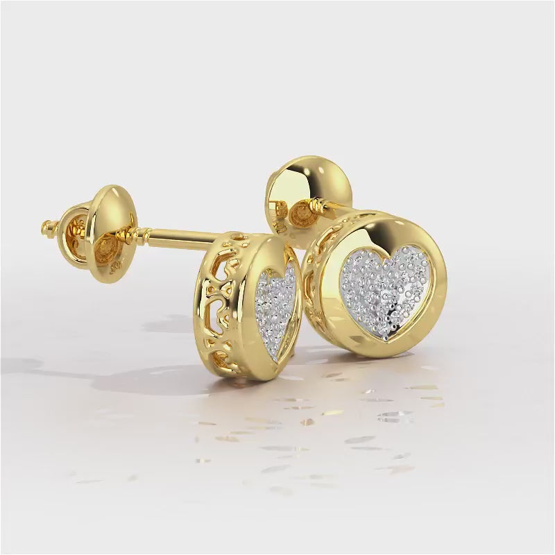 Sparkling Hearts Silver Stud Earrings - Yellow Gold Video