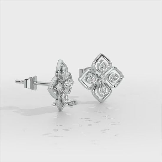 Bettie Flowers Silver Earring Studs - White Gold Video