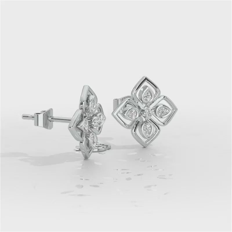 Bettie Flowers Silver Earring Studs - White Gold Video