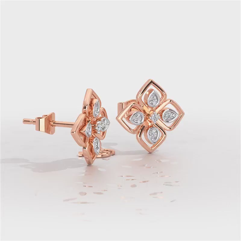 Bettie Flowers Silver Earring Studs - Rose Gold Video
