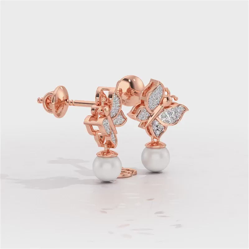 Fresh Wings Silver Pearl Earrings - Rose Gold Video
