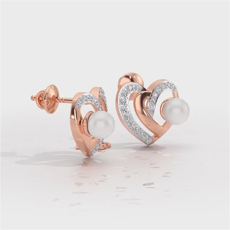 Cosmo-Heart Silver Pearl Earrings - Rose Gold Video