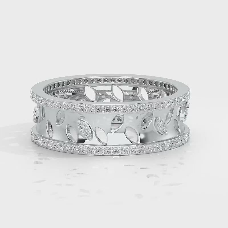 Glam Ferns Silver Band Ring - White Gold Video