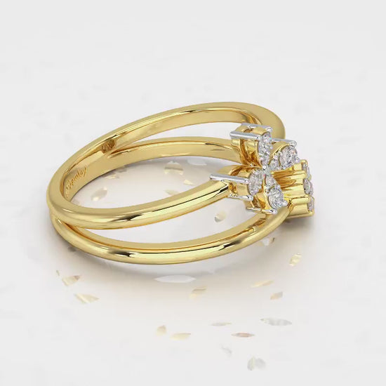 Simple Flower Silver Ring - Yellow Gold Video