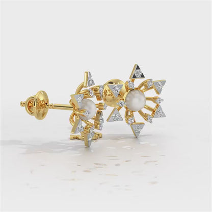 Snowflake Silver Pearl Earrings - Yellow Gold Video