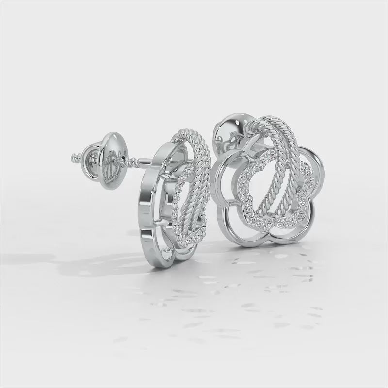 Twist in Flower Silver Studs - White Gold Video