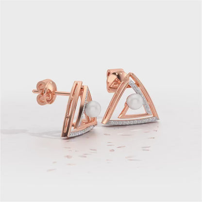 Trigoned Silver Pearl Earrings - Rose Gold Video