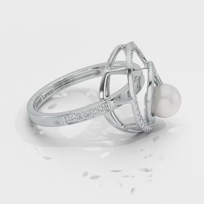 Oyster Silver Pearl Ring - White Gold Video