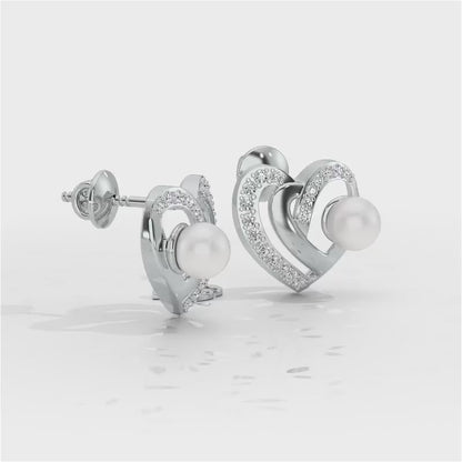 Cosmo-Heart Silver Pearl Earrings - White Gold Video