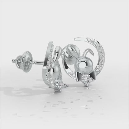 Dazzling Bunny Silver Stud Earrings - White Gold Video