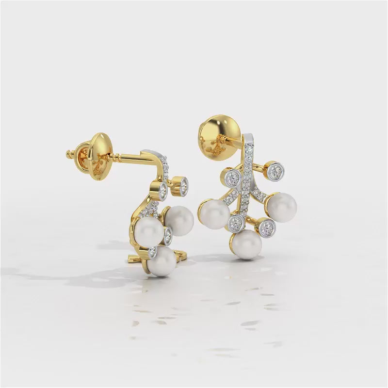 Growth Silver Pearl Earrings - Yellow Gold Video