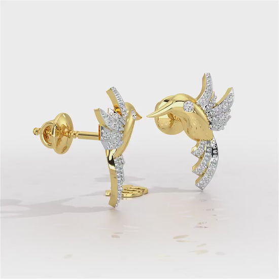Opulent Bird Silver Stud Earrings - Yellow Gold Video