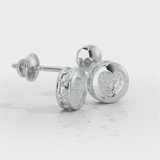 Sparkling Hearts Silver Stud Earrings - White Gold Video
