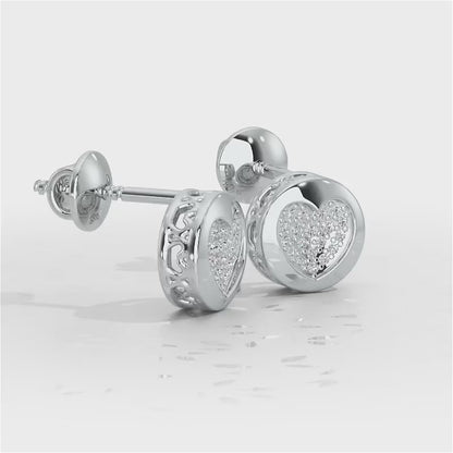 Sparkling Hearts Silver Stud Earrings - White Gold Video