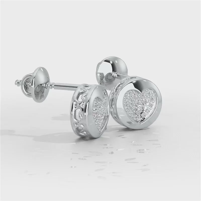 Sparkling Hearts Silver Stud Earrings - White Gold Video