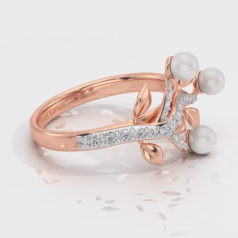 Life Tree Silver Pearl Ring - Rose Gold Video