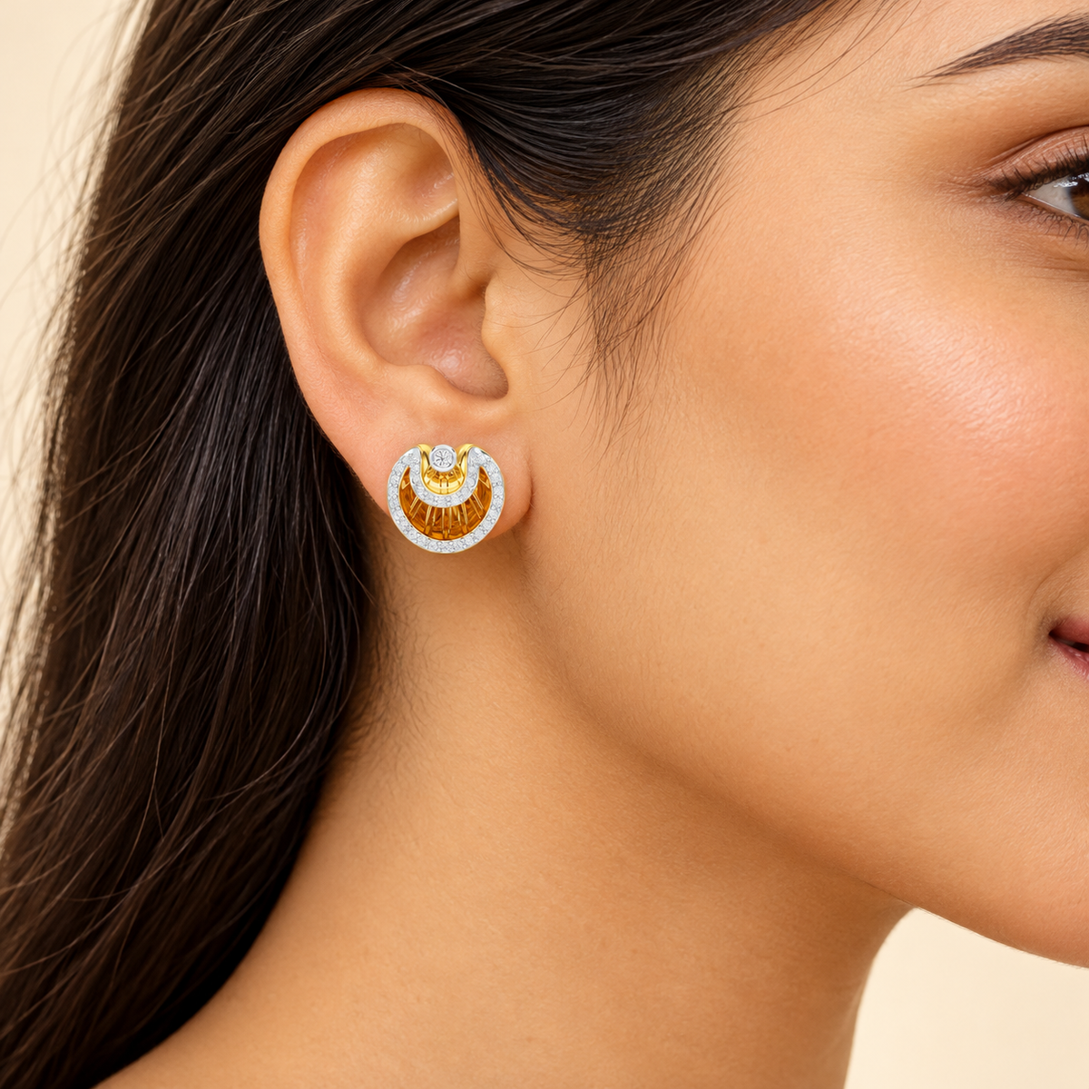 radiant rays silver earrings - Yellow Gold - Model