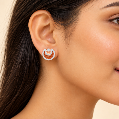 radiant rays silver earrings - Rose Gold - Model