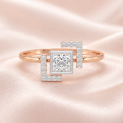 Blue in Frame Silver Ring - Rose Gold - Aesthetic, square