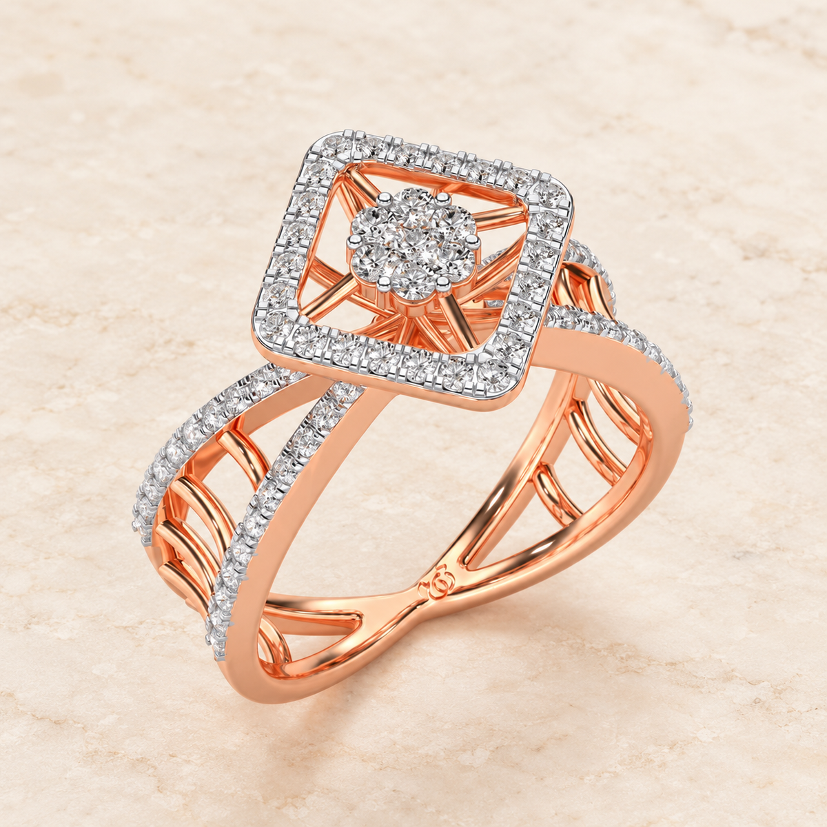 Rhombus Eye Silver Ring - Rose Gold - Aesthetic