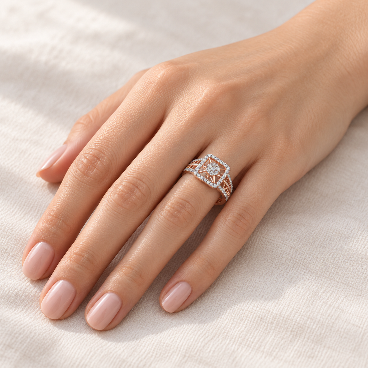 Rhombus Eye Silver Ring - Rose Gold - Model