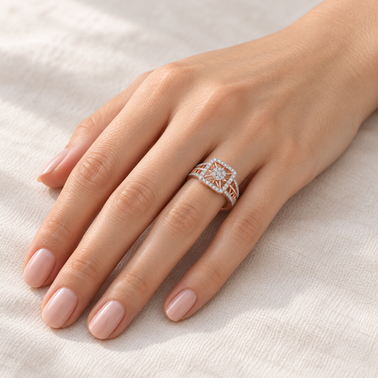 Rhombus Eye Silver Ring - Rose Gold - Model