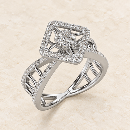 Rhombus Eye Silver Ring - White Gold - Aesthetic