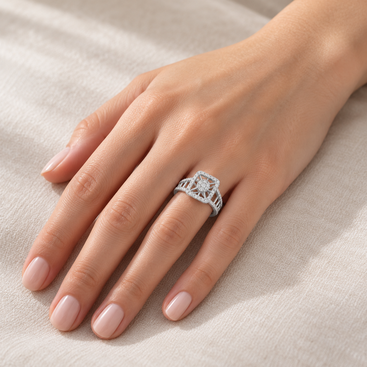 Rhombus Eye Silver Ring - White Gold - Model