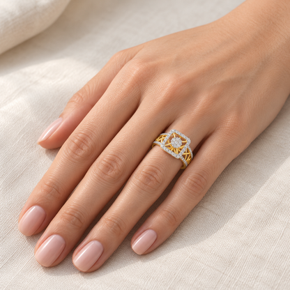 Rhombus Eye Silver Ring - Yellow Gold - Model