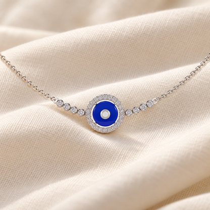 Round Amulet Silver Necklace - White Gold - Aesthetic